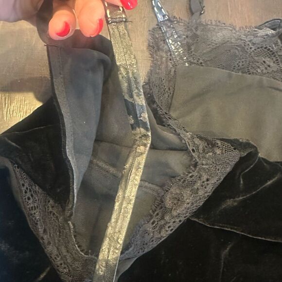 Maje Black Velvet Sleeveless Top Lace Lisa Slip Camisole Faux Leather Size Med - Picture 9 of 10